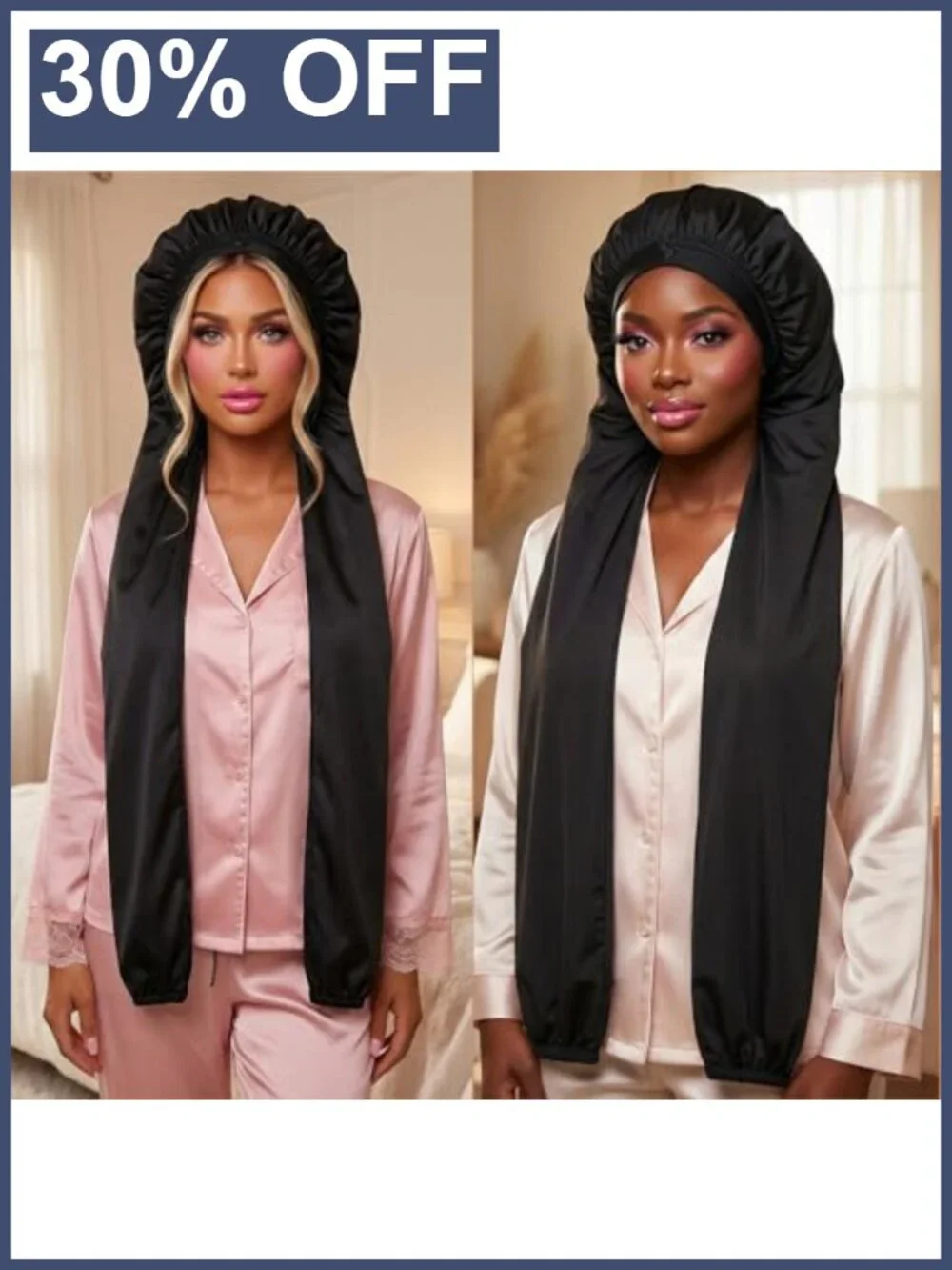 Long Braids Sleeping Bonnet for Women 2 in 1 UV Shield Polyester